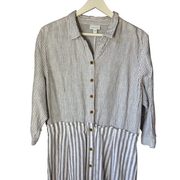 J.Jill Love Linen Stripe Women's Striped Button front Maxi Dress Size L - Picture 2 of 6